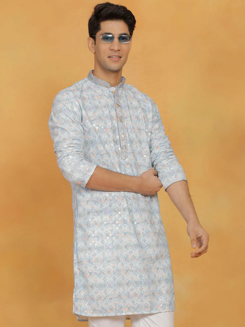 Men's Aqua Cotton Blend Kurta